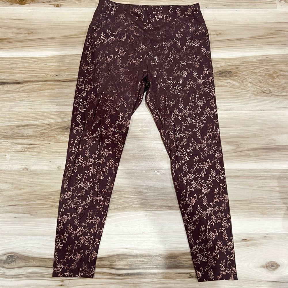 Soft Surroundings Brown Foil Floral Leggings Women’s Petite Small